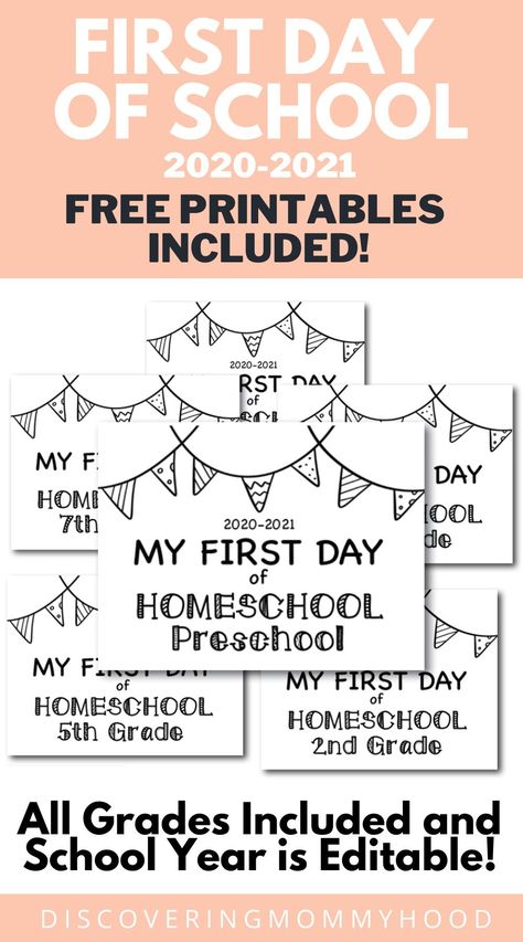 Fun first day of school signs for homeschool are an editable instant download PDF file that is ready to print and take photos of your beautiful children! Free printables included!#firstdayofschool #backtoschool #freeprintable #homeschool First Day Of Homeschool, Free School Printables, First Day Of School Printable, Free Homeschool Printables, Back To School Sign, First Day Of School Sign, Homeschooling Resources, First Day Of Work, Banner Letters