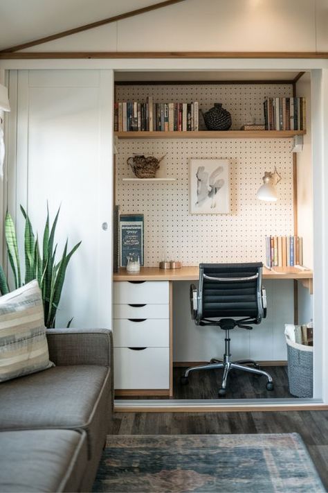 I just discovered the most amazing home decor ideas for tiny house living rooms! 😍 These 15 clever tips transform any small space into a stylish, functional office. From genius storage hacks to space-saving furniture, I can't wait to try them all! If you're into #tinyhouse living, you need this! #tinyhome #compactliving Tiny House Living Room, Tiny Home Office, Productive Office, Functional Office, Compact Furniture, Space Saving Desk, House Living Room, Tiny House Kitchen, Function Room