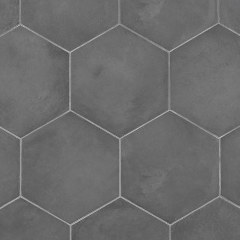 Inspired by encaustic tiles, the Storm Hex Collection puts a modern twist on this rich tradition of design: five trendy colors and two decorative options elevate the hexagon shape into a contemporary and artful visual. Ranging from warm white and gray to cool blue and aqua, the Ava color palette opts for an airy look that reimagines traditional cement tile with a fresh perspective. Two multicolor pieces with a framed pattern add a decorative graphic element that lends itself for mixing and matching to create more than one elegant composition. Artmore Tile Storm Hex Charcoal Black 8-in x 10-in Matte Porcelain Encaustic Tile (12.66-sq. ft/ Carton) | EXT3RD107118 Tile Color Palette, Tropical Tile, Hexagon Floor, Exterior Tiles, Rectified Tile, Handcrafted Tile, Ivy Hill Tile, Encaustic Tile, Porcelain Floor