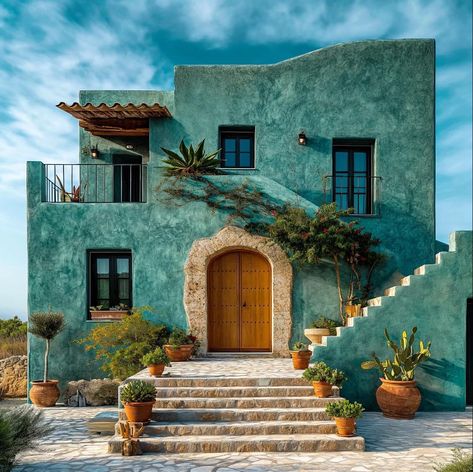 Hacienda Style Homes, Adobe House, Santa Fe Style, Colors Schemes, Hacienda Style, Mediterranean Home, Urban Sketching, Sims House, Spanish Style