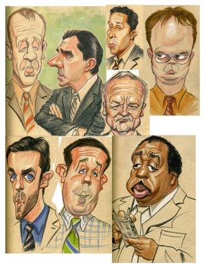 Various characters from The Office The Office Caricatures, The Office Fanart, Celebrity Caricatures Sketch, Office Cartoon, Parks And Recs, Doodle People, Humans Of New York, The Office Show, Simple Character