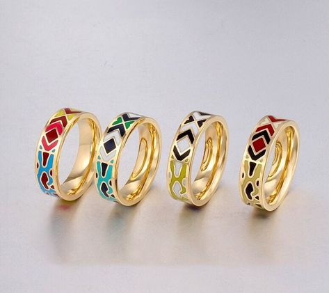 Gold Enamel Ring, Enamel Stacking Rings, Funky Enamel Ring, Colorful Rings, Gold Plated Rings, Birthday Gift Ideas, Enamel Jewelry by Iasjewlershop on Etsy Gold Enamel Jewelry, Enamel Rings, Colorful Rings, Enamel Jewellery, Rings Gold, Enamel Ring, Star Ring, Bridal Gold Jewellery, Gold Plated Rings