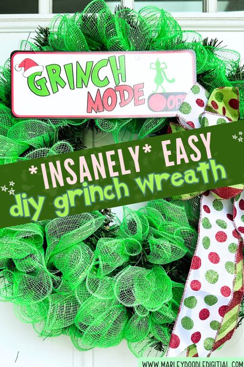 Create a budget-friendly Grinch wreath using Dollar Tree supplies! This easy DIY project is perfect for Christmas and adds a fun, whimsical touch to your front door. Follow the simple instructions to make a festive wreath that’s sure to impress. Ideal for Grinch fans, this project is a must for your holiday decorating. Start crafting your Grinch wreath today! Diy Grinch Wreaths For Front Door, Deco Mesh Christmas Wreaths Diy Video Tutorials, Grinch Mesh Wreath, Grinch Christmas Wreath Diy, Grinch Wreath Diy, Diy Grinch Wreath, Diy Grinch Christmas Decorations, Diy Grinch, Fun Christmas Party Ideas