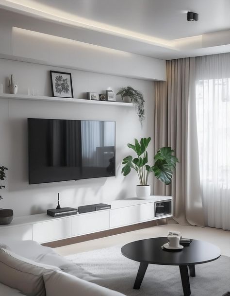 Simple Yet Elegant Modern TV Wall Design Simple Living Room Wall Design, Simple Tv Wall Decor, Tv Wall Decor Ikea, Living Room Tv Wall Minimalist, Asymmetrical Tv Wall, Tv Wall Decor Simple, Tv Wall Design Simple, Tv Wall Paint Ideas, Simple Tv Wall Ideas