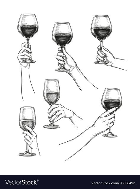 Drinking Alcohol Drawing Reference, Hand Holding Glass Of Wine Reference, How To Pose With A Glass Of Wine, Wine Glass Hand Reference, Wine Holding Pose, Hand Holding Goblet Reference, Holding Wine Glass Reference Drawing, Holding A Drink Pose Drawing, Holding Wine Drawing