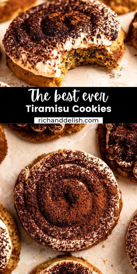 These tiramisu cookies are made with soft and chewy coffee cookies topped with creamy mascarpone cream, and topped with cocoa powder. Sables Cookies, Tiramisu Recipes, Tiramisu Cookies, Best Tiramisu, Mascarpone Cream, Eat Cookies, Coffee Cookies, Tiramisu Recipe, Classic Cookies