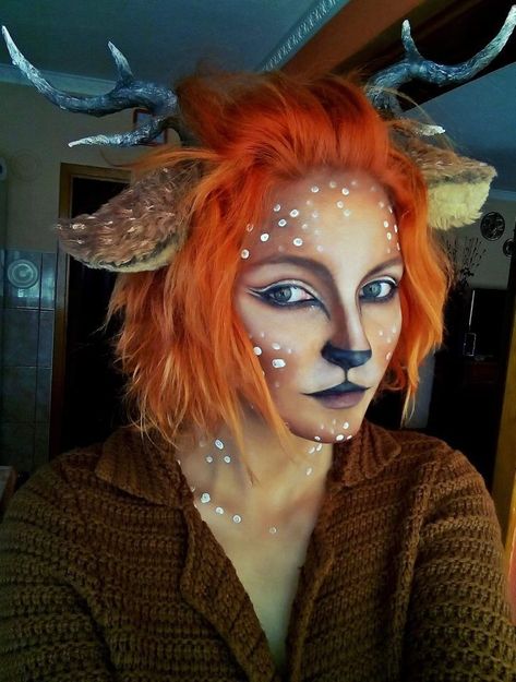 Fantasy Make-up, Deer Makeup, Halloweenský Makeup, Animal Makeup, Deer Costume, Special Effects Makeup, Fx Makeup, Stage Makeup, Christmas Makeup