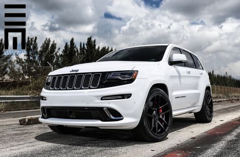 Jeep Grand Cherokee SRT on Black Custom Wheels by Exclusive Motoring Srt Jeep Grand Cherokee, Black Rims Jeep, Srt Jeep, Jeep Srt8, White Suv, Dream Cars Audi, White Jeep, Jeep Grand Cherokee Srt, Used Jeep