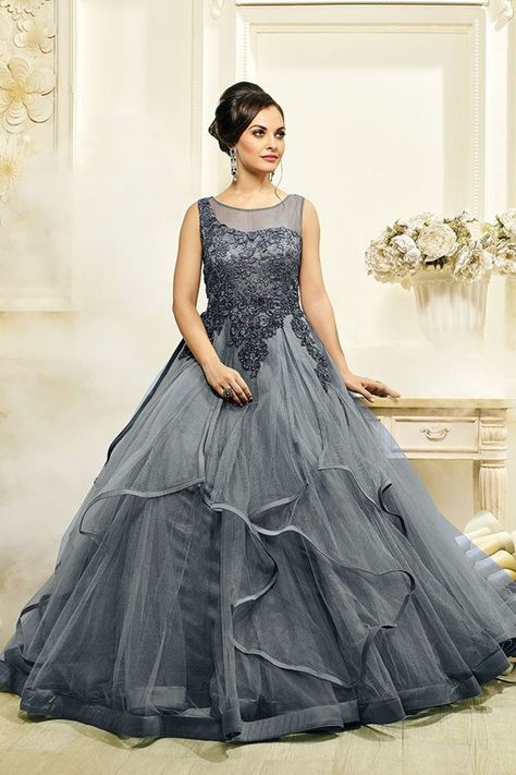 Net Gown, डिजाइनर कपड़े, Engagement Gowns, Grey Gown, Indian Wedding Gowns, Net Gowns, Gown Party Wear, Reception Gown, Stylish Wedding Dresses