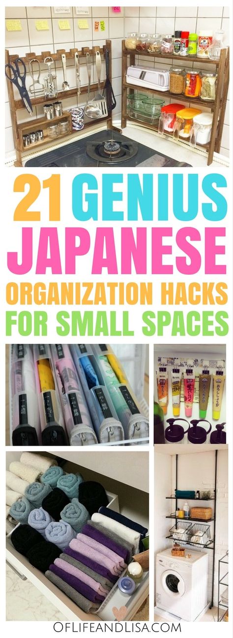 Japanese inspired organization ideas for the home or small apartments. Small Apartment Japanese, Space Hacks, Japanese Organization, Japanese Inspired Home, Organization Ideas For The Home, Small Space Hacks, Space Organization, Organisation Hacks, Organizing Hacks