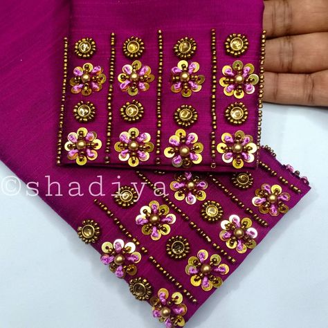 Small Buttas In Aari Work, Simple Brooches Blouse Design, Brooch Work Blouse Design, Sleeves For Kurti, Sleeve Design For Kurti, Blouse Hand Embroidery, Embroidery Botanical, Aari Blouses, Design For Kurti