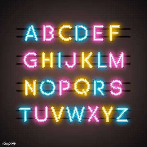 The English Alphabet capital letters vector | free image by rawpixel.com / NingZk V. Sign Lettering Alphabet, Neon Art Painting, Rosas Vector, Alphabet Capital Letters, Match Font, Neon Signs Quotes, Light Font, Neon Sign Art, Letter Vector