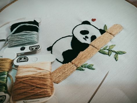 Panda Embroidery Pattern, Panda Embroidery Design, Panda Embroidery, Personalized Handkerchiefs, Embroidery Cute, Clothes Embroidery Diy, Animal Sweater, Birthday Gifts For Boyfriend Diy, Pretty Embroidery