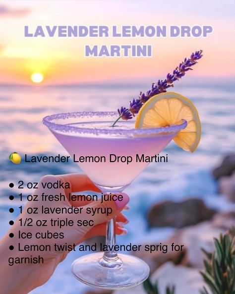 Rainbow Drinks Alcohol, Lavender Lemon Drop Martini, Lavender Lemon Drop, Rainbow Drinks, Lavender Syrup, Lemon Drop Martini, Lavender Lemon, Drinks Alcohol, Triple Sec