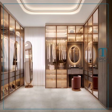 80 Modern & Classy Closet Design Ideas Walk In Closet Dimensions, Luxurious Walk In Closet, Gold Wardrobe, Closet Dimensions, Organizing Walk In Closet, Contemporary Closet, Dressing Design, Dressing Room Decor, Classy Closets