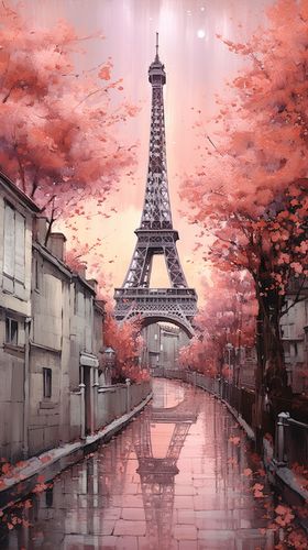 Eiffel Tower Dreamscape Sunrise In Paris, Paris Art Painting, Eiffel Tower Painting, Eiffel Tower Photography, City Life Photography, Dove Pictures, Lion Cat, France Eiffel Tower, Dark Red Wallpaper