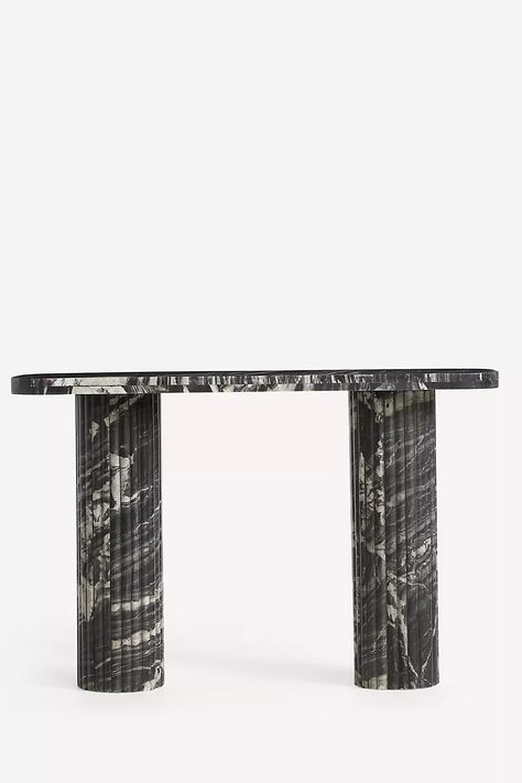 Kanta Marble Console | AnthroLiving Cb2 Console, Marble Console Table Entryway, Black Marble Console, Aesthetic Advice, Unique Console Table, Styling Services, Console Table Entryway, Console Table Design, Marble Console Table