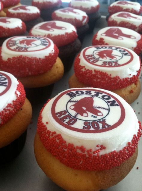 Let's Go #RedSox! Game day cupcakes are here! Boston Red Sox Cake, Red Sox Cake, Beer And Food, Sock Cupcakes, Cupcake Decoration, Gourmet Cupcakes, Cupcake Shops, Boys And Girls Club, Food Tasting