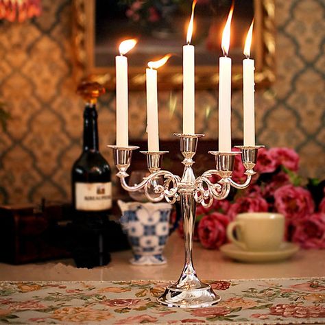 Buy Metal Candle Holder 5-arms Candle Stand 27cm Tall Wedding Event Candelabra Candle Stick at Wish - Shopping Made Fun Candle Dinner Table, Christmas Candelabra, Chandelier Candle Holder, Candelabra Wedding, Xmas Table Decorations, Romantic Candle Light Dinner, Candle Stick Decor, Number Candle, Standing Candle Holders