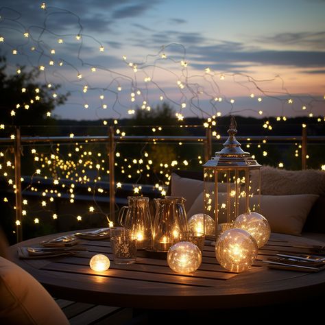 rooftop christmas - starry night with lanterns Christmas Rooftop Decorations, Rooftop Christmas Decorations, Hippie House, Rooftop Party, Traditional Colonial, Colonial Christmas, Backyard Lighting, Night Scenery, Future Ideas