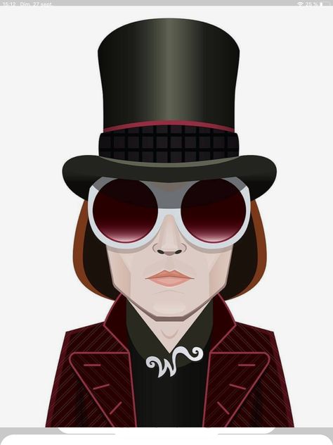 Willy Wonka Johnny Depp, Johnny Depp Willy Wonka, Chocolate Factory Party, Tim Burton Tattoo, Charlie Chocolate Factory, Willy Wonka Party, Chocolate Frosty, Tipografi 3d, الفن الرقمي