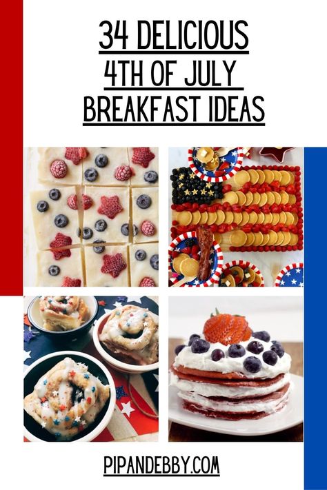 If you are searching for Fourth of July breakfast ideas to serve to guests this year, you’ve come to the right place! You’ll find festive, savory and sweet options that will all go down easily! Patriotic Breakfast 4th Of July, Fourth Of July Breakfast Food Ideas, Fourth Of July Food Breakfast, Red White And Blue Breakfast Ideas, 4th Of July Brunch Food, July 4th Breakfast Ideas, Memorial Day Breakfast Ideas, Veterans Day Breakfast Ideas, Fourth Of July Brunch Ideas