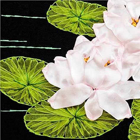 Amazon.com: Ribbon Embroidery Kit for Beginner Flower Design DIY Home Wall Decor Water Lily Water Lily Embroidery, Diy Home Wall Decor, Lily Embroidery, French Knot Stitch, Ribbon Embroidery Kit, Lily Pattern, Silk Ribbon Embroidery, Gold Work, Embroidery Kit