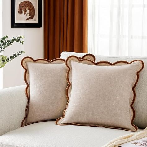 Amazon.com: Ohocut Beige Scalloped Pillow Cover Pack of 2 Spring Chenille Decorative Throw Pillow Covers 18x18 Cute Boho Couch Pillow Covers Aesthetic Funky Preppy Pillow Cases for Sofa Living Room : Home & Kitchen Scalloped Pillow, Boho Couch, Preppy Pillows, Boho Couches, Throw Pillows Bedroom, Couch Pillow Covers, Throw Pillows Living Room, Guest Room Office, Indie Room