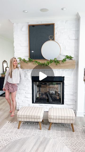 Lauren Jansen | DIY on Instagram: "Fireplace Makeover! I wanted our fireplace to feel softer - with more of an old world feel. It’s always felt a little unfinished to me! So I grabbed a bunch of mortar, a grout bag, and started filling the gaps! At first I filled the gaps with mortar, then went over the mortar with a damp sponge to smooth it out and push it into the gaps. But as it dried, I realized it definitely needed a second coat! This time, I just used my hands to smear it on before I smoothed it over the stone with my sponge. Once it was dry, I primed everything then painted it Chantilly Lace by Benjamin Moore in a matte finish! I almost went with another coat of mortar, but I’m glad I didn’t because I LOVE THIS! The white with the stain on the mantel… 😍 What do you think?? PS Push It, Fireplace Makeover, Chantilly Lace, Grout, Benjamin Moore, Feel It, Old World, Fireplace, New Homes