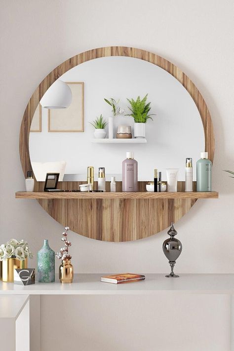 Bathroom Mirror With Shelf, Modern Bohemian Home, Walnut Shelves, Wall Mirrors Set, Wall Mirror With Shelf, Mirror Wall Bedroom, Vintage Mirror Wall, Oval Wall Mirror, Mirror With Shelf