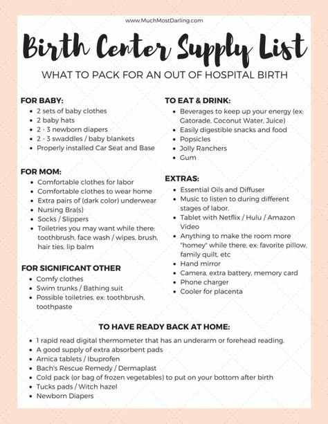 printable birth center supply checklist Birth Center Packing List, Baby Bag For Hospital, Birth Hospital Bag, Natural Birthing Plan, Birth Plan Template, Pregnancy Labor, Water Birth, Hospital Birth, Birth Center