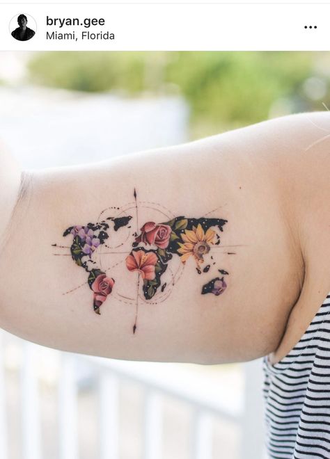 Floral Map, Geometric Tattoos, Bang Bang, Arm Tattoo, World Map, Body Art, Tattoo Ideas, Map, Tattoos