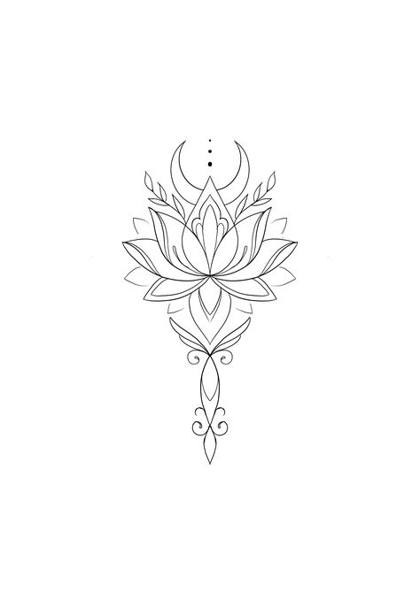 Lotus Chest Tattoo For Women, Lotus Drawing Tattoo, Lotus Chest Tattoo, Bhuddist Tattoos, Ornamental Lotus Tattoo, Mandala Lotus Tattoo, Lotus Unalome Tattoo, Tattoo Bein Frau, Lotusblume Tattoo