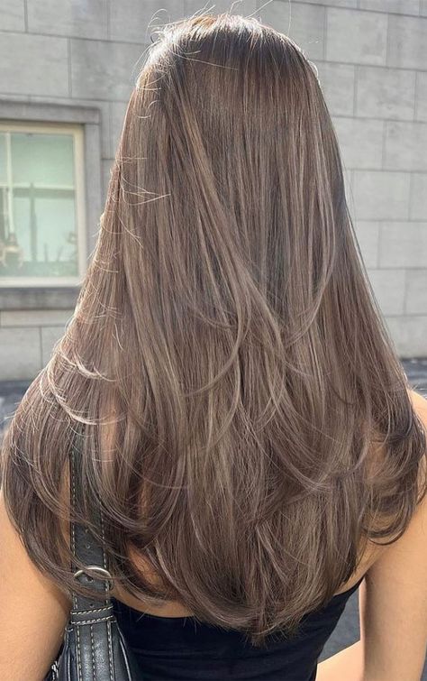 35 Enchanting Winter Hair Colour Ideas : Smokey Beige Layers Butterfly Hairstyle, Hidden Hair Color, Brown Hair Inspo, Winter Hair Color, Haircuts Straight Hair, Chic Hairstyles, Haircuts For Long Hair, Winter Hairstyles, Hair Color For Black Hair