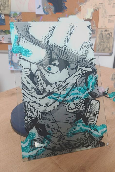 Glass painting fait main, deku Boku No Hero Academia Deku Boku No Hero, Boku No Hero, Glass Painting, Boku No Hero Academia, Hero Academia, Drawings, Glass, Anime, Art