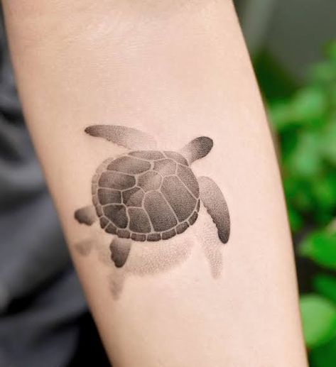 Turtle Shadow Tattoo, Sea Turtle Tattoo Design, Small Turtle Tattoo, Small Nature Tattoo, Tattoo Turtle, Korea Tattoo, Modern Art Tattoos, Shadow Tattoo, Sea Turtle Tattoo