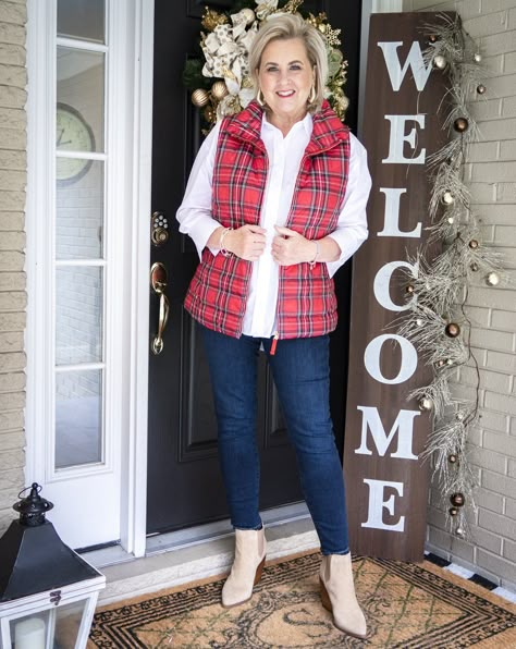 CASUAL CHRISTMAS LOOKS THAT ARE FESTIVE AND FUN - 50 IS NOT OLD Plaid Puffer Vest, Christmas Looks, Christmas Outfit Casual, Casual Christmas Party Outfit, Casual Holiday Outfits, 50 Is Not Old, Holiday Outfits Christmas, Amazon Influencer, Christmas Outfits Women