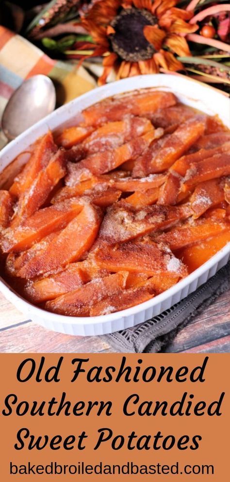 This old fashioned dish has very simple ingredients and cooked with lots of love. These gooey sticky candied sweet potatoes are well worth the work. #sweetpotatoes,#southernsweetpotatoes, #candiedsweetpotatoes, #southernrecipes,#southernsides,#Thanksgivingsweetpotates,#thanksgivingsides Soul Food Sweet Potatoes, Old Fashioned Candied Yams, Old Fashioned Sweet Potato Casserole, Old Fashion Sweet Potato Casserole, Soul Food Candied Yams, Yams Recipe Candied, Southern Candied Sweet Potatoes, Candied Sweet Potato, Candied Sweet Potato Recipes