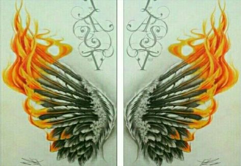 Phoenix Wings Back Tattoo, Phoenix Wings Tattoo Back, Wings On Fire Tattoo, Fire Wings Tattoo, Bird Tattoo Chest, Phoenix Wings Tattoo, Angel Wings Drawing, Wing Tattoo Designs, Phoenix Tattoo Design