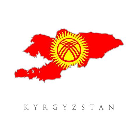 Map of Kyrgyzstan, Filled with the National Flag. Colorful flag, map pointer and map of Kyrgyzstan in the colors of the kyrgyz flag. High detail. Vector illustration Kyrgyzstan Flag, Country Flags Icons, World Country Flags, Flag Icon, Black Photography, All Countries, National Flag, Central Asia, Countries Of The World