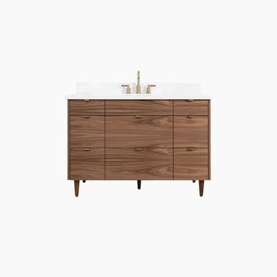 Shipping Information White Oak Bathroom Vanity, White Oak Bathroom, Walnut Bathroom Vanity, Vanity Double Sink, Brown Countertop, Single Sink Bathroom Vanities, Walnut Bathroom, Bathroom Vanity Double Sink, 48 Inch Bathroom Vanity