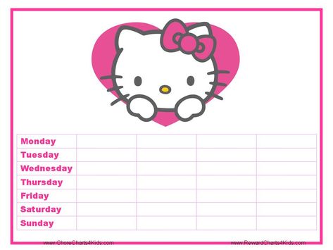 Hello Kitty Reward Chart, Hello Kitty Checklist, Hello Kitty Schedule, Star Chart For Kids, Sticker Chart Printable, Reward Chart Template, 365 Jar, Hello Kitty School, Binder Cover Templates