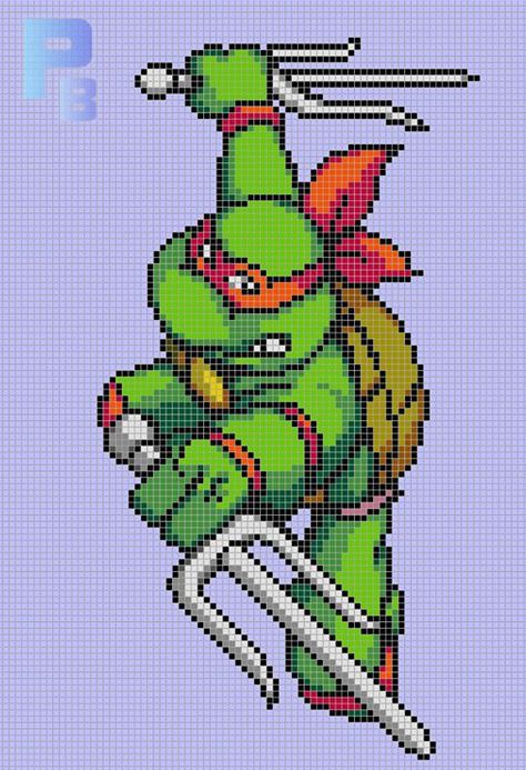 Cross Stitch Stitches, Tmnt Raphael, Perler Pattern, Cross Stitch For Kids, Bead Sprite, Hama Beads Patterns, Stitch Cartoon, Minecraft Pixel Art, Disney Cross Stitch