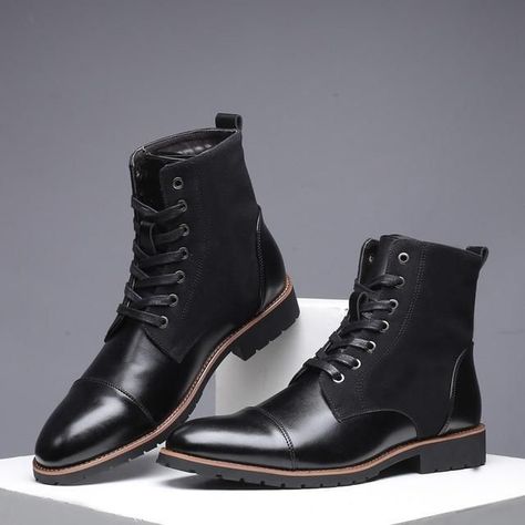 f016e59c7ad8b1d72903bb1aa5720d53desc38752483ri Casual Leather Boots, Men Ankle Boots, Plus Size Boots, Ankle Boots Men, Casual Leather Shoes, Mens Snow Boots, Mens Leather Boots, Military Boots, Black Chelsea Boots