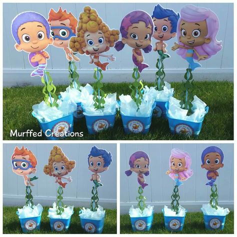 Bubble Guppies Centerpieces I made for my daughter. https://m.facebook.com/Murffedcreations/ Bubble Guppies Centerpieces, Bubble Guppies Decorations, Bubble Guppies Birthday Party Ideas, Bubble Guppies Party Ideas, Bubble Guppies Theme, Bubble Birthday Parties, Bubble Guppies Birthday Party, Bubble Guppies Party, Bubble Birthday