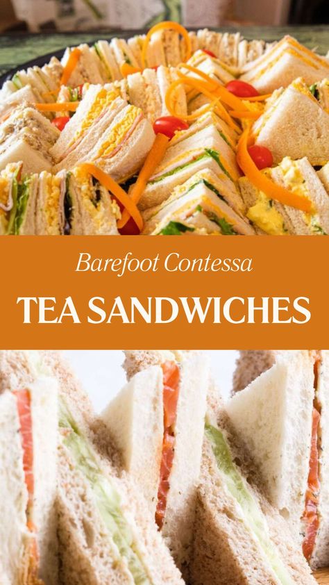 Barefoot Contessa Tea Sandwiches Martha Stewart Tea Sandwiches, Tiny Sandwiches Parties Food, Turkey And Cheese Tea Sandwiches, Tea Sandwiches Salmon, Easy Tea Sandwiches Simple, Carrot Tea Sandwiches, Winter Tea Sandwiches, Make Ahead Finger Sandwiches, Tea Sandwiches Recipes Bridal Showers