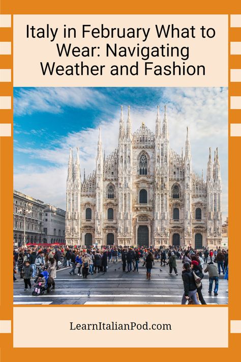 Get ready to explore Italy's stunning landscapes and vibrant culture, even in winter! Discover what to wear for a comfortable, stylish and unforgettable February vacation in Italy with our ultimate guide, packed with wardrobe essentials, weather tips and more. 🇮🇹❤️ What To Wear In Italy In February, Italy Winter Outfits, How To Dress In Italy, Italy In February, Climate Activities, What To Wear In Italy, Italy Travel Outfit, Vacation In Italy, Italy Winter