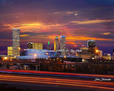 A downtown Tulsa Photograph, Oklahoma skyline features stunning sun set John Shoemaker Photographer Skyline Pictures, Tulsa Skyline, Skyline Image, Downtown Tulsa, Photography Degree, American Indian History, Tulsa Oklahoma, Sun Set, Photography Prints