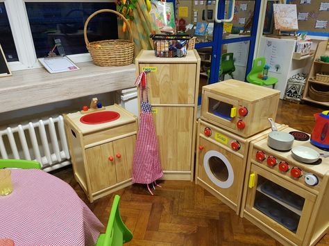 Home corner Role play Kitchen Role Play Kitchen Eyfs, Role Play Areas, Eyfs Classroom, Corner House, Play Area, Play Kitchen, Box Fan, Preschool, Home Appliances