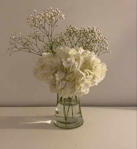 Gypsophila In Vase, Hydrangea Bud Vase, Hydrangea Bouquet In Vase, Hydrangea Centerpiece Wedding, Small Vases With Flowers, Paint Reference, Hydrangea Flower Arrangements, Flower Room Decor, Hydrangea Vase